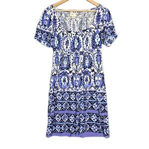 ECI New York Sz 8 Purple/ Blue Mosaic Geometric Print Short Sleeve Dress